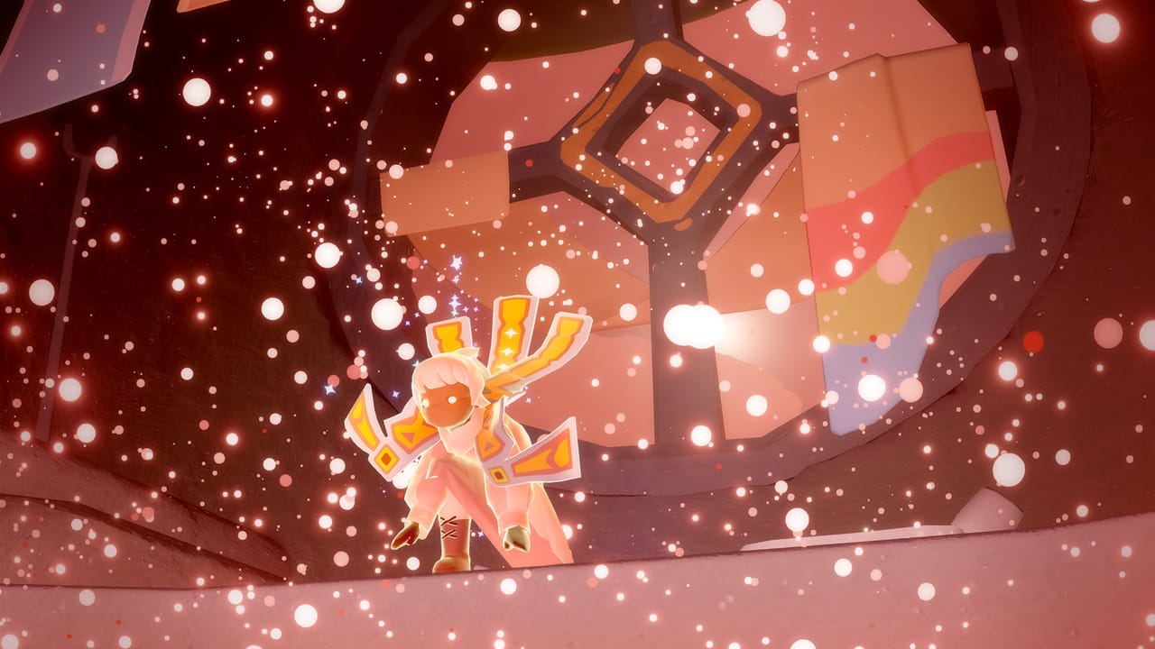 A Sky kid wearing a Season of Radiance cosmetic in the Dye Workshop